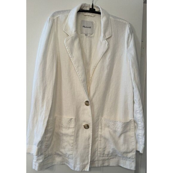 Madewell Women 100% Linen Dorset Blazer Boho Chic Coastal Shacket Medium White - Picture 2 of 14